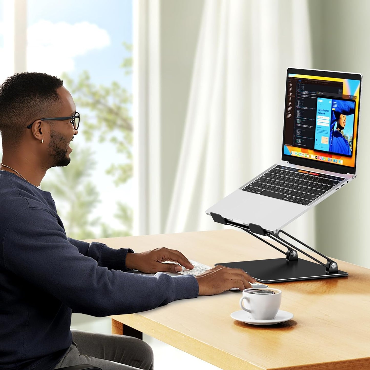 LS10 Laptop Stand for Desk, Ergonomic Adjustable Notebook Tablet Stand, Foldable Laptop Riser, Portable Desktop Book Stands, Computer Holder Compatible with 10-14" Laptops, Black