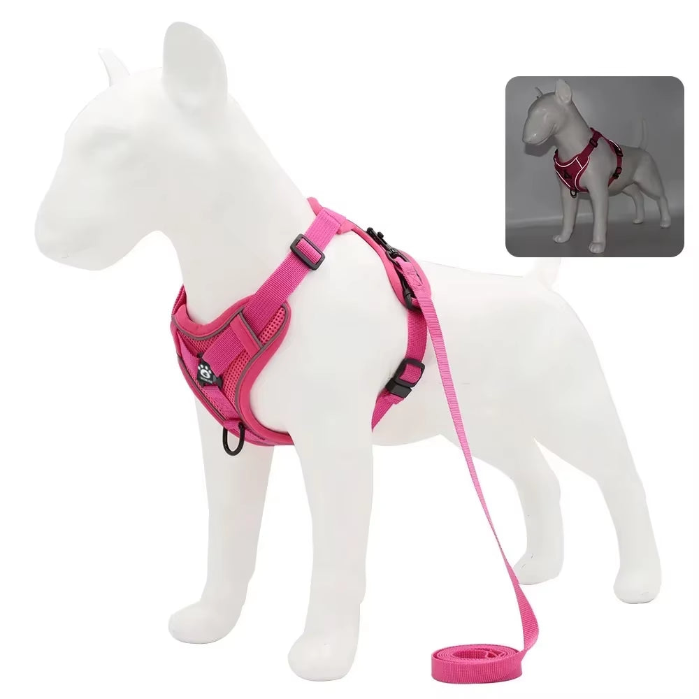 Dog Harness with 1.5M Traction Leash Set No Pull Dog Vest Strap Adjustable Reflective Breathable Harness for Dogs Puppy and Cats