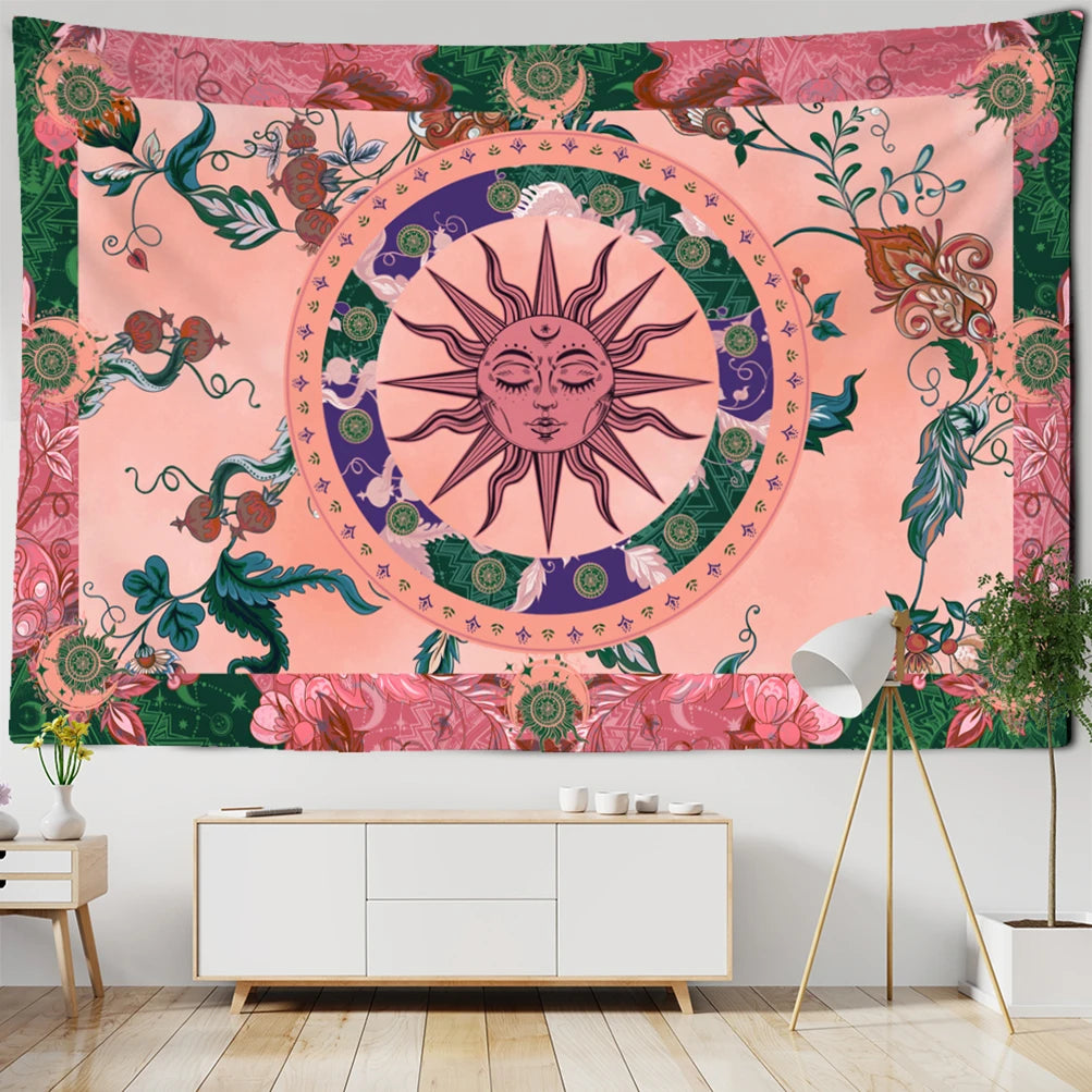 Sun Face Indian Mandala Tapestry Wall Hanging Boho Decor Covering Psychedelic Hippie Home