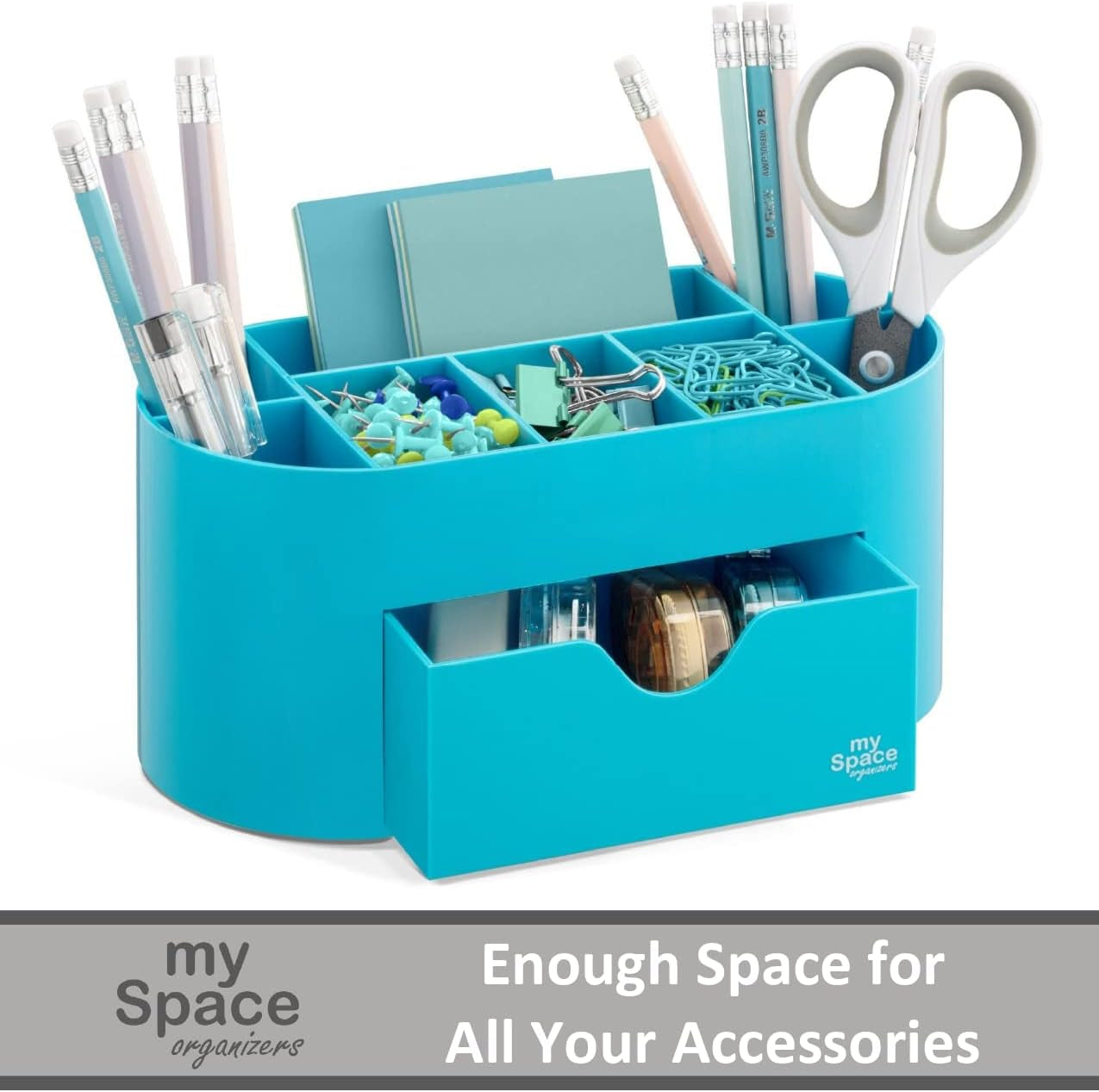 Blue Desk Organizer for Office Supplies and Desk Accessories - Pen Holder Desktop Organization for Room College Dorm Home School (Blue)