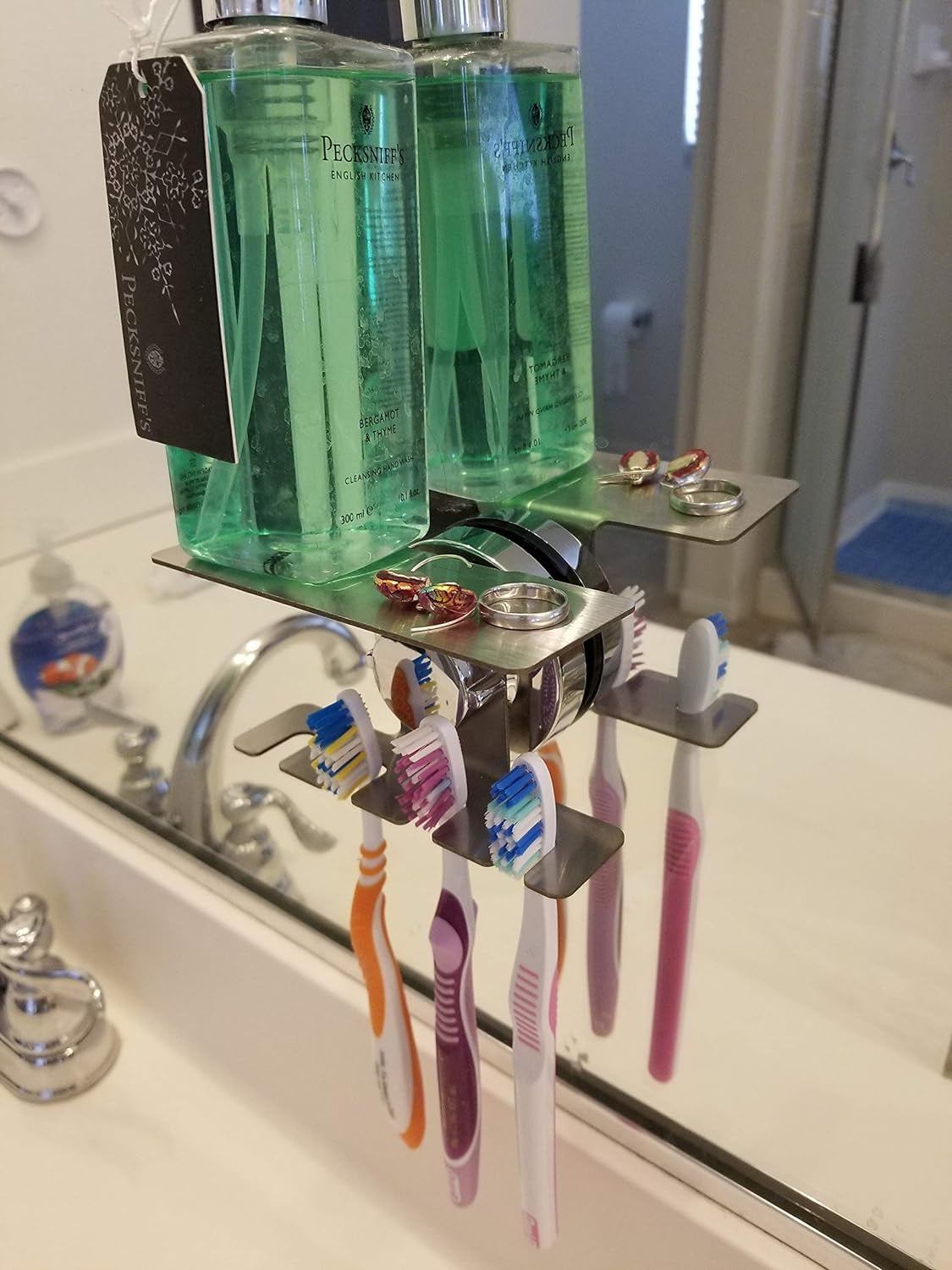 Toothbrush Holder Jewelry Toothpaste Razor Organizer Suction Cup, Mirror, Tile, Wall Mounted, Gift for Bathroom Shower, Does NOT Fall Bathroom Accessories
