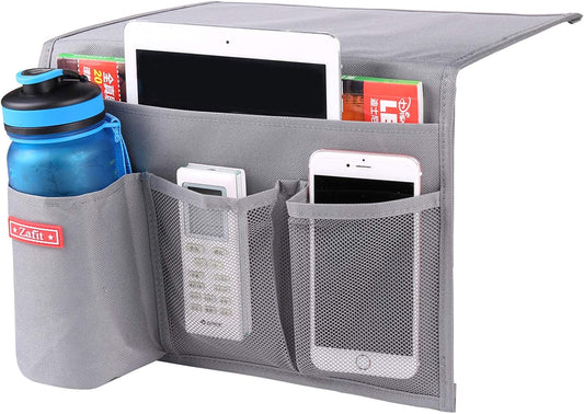 Bedside Storage Organizer - Table Cabinet Organizer Caddy for Remotes, Phone, Glasses (4 Pockets - Grey)