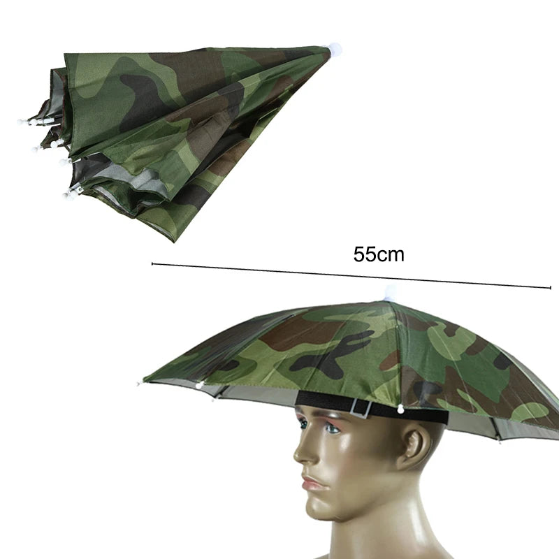 Portable Rain Umbrella Hat Army Green Foldable Outdoor Pesca Sun Shade Waterproof Camping Fishing Headwear Cap Beach Head Hats