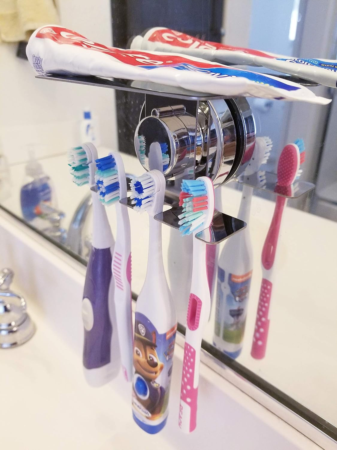 Toothbrush Holder Jewelry Toothpaste Razor Organizer Suction Cup, Mirror, Tile, Wall Mounted, Gift for Bathroom Shower, Does NOT Fall Bathroom Accessories