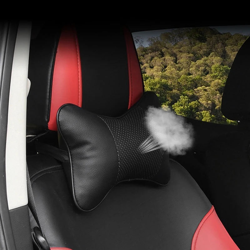 Car Neck Pillow PU Leather Universal Headrest Ergonomic Filled Fiber Support Cushion Travel Seat Comfort Relief