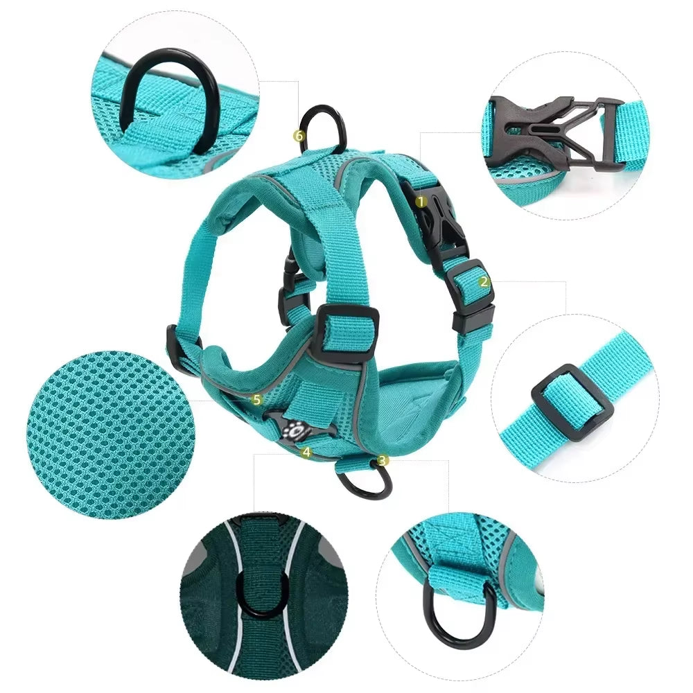 Dog Harness with 1.5M Traction Leash Set No Pull Dog Vest Strap Adjustable Reflective Breathable Harness for Dogs Puppy and Cats