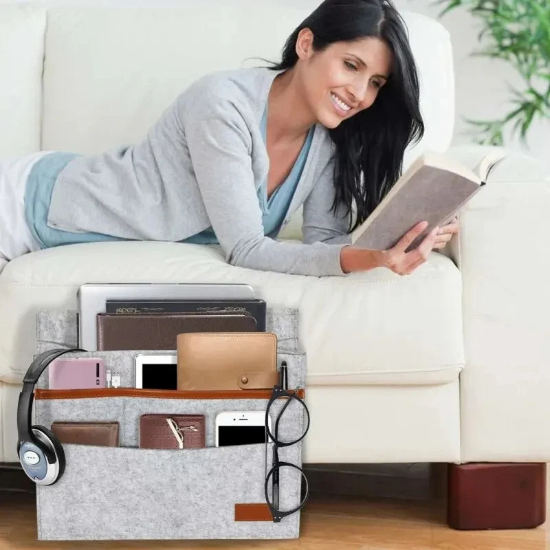 Stylish Bedside Hanging Storage Bag with Phone Remote and Tissue Holder Dormitory Felt Bedside Hanging Organizer