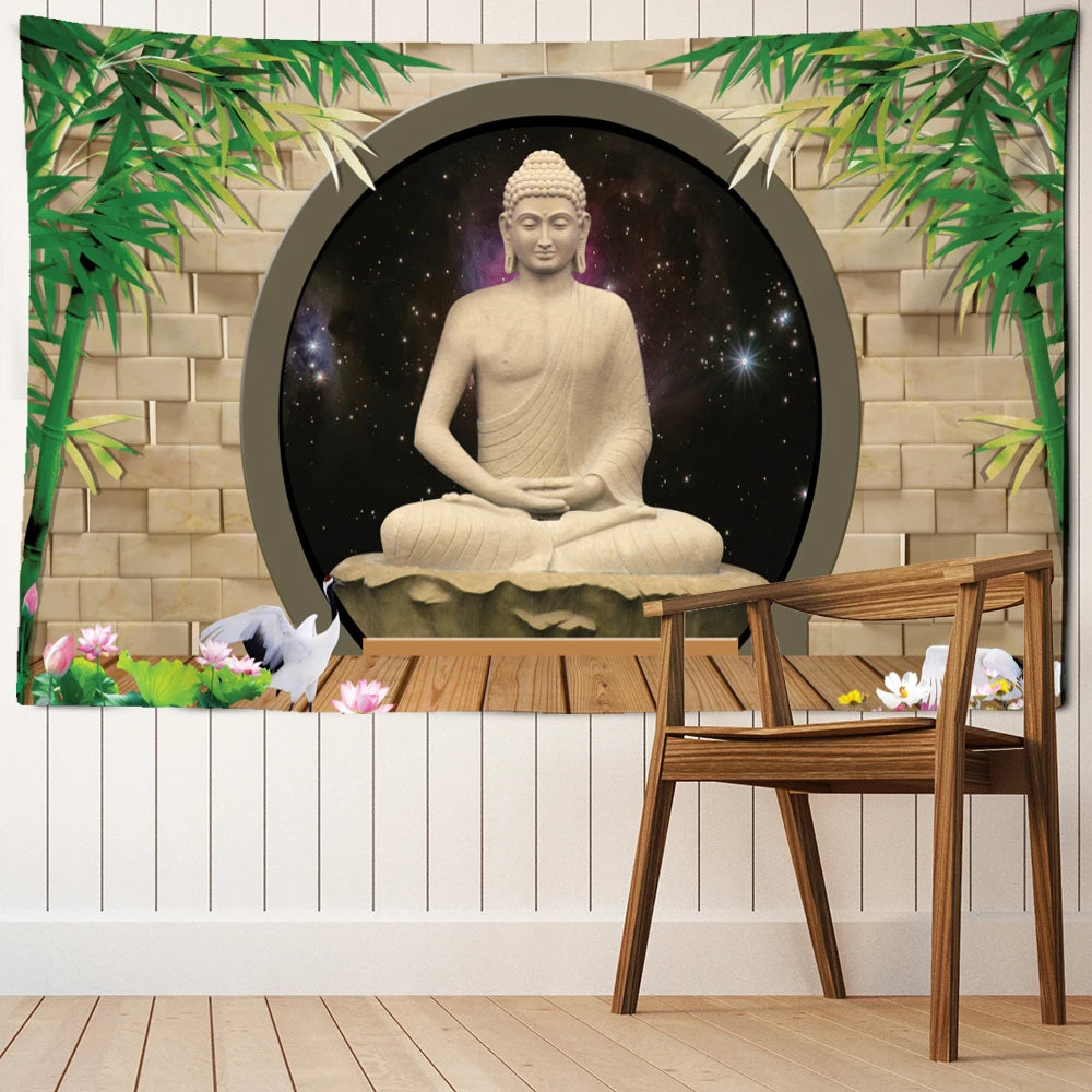 Bamboo Forest Indian Buddha Tapestry Wall Hanging Buddhist Psychedelic Witchcraft Bohemian Style Hippie Home Decor