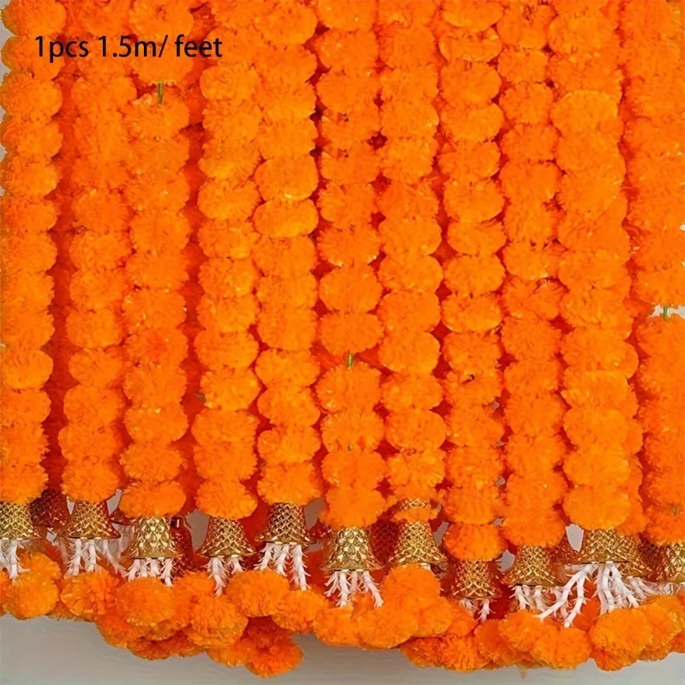 Long Strands Artificial Marigold Garland​​ Pooja Diwali Fiesta Indian Décor Pooja Marigold Flowers​​ Pooja Wedding Events Decor