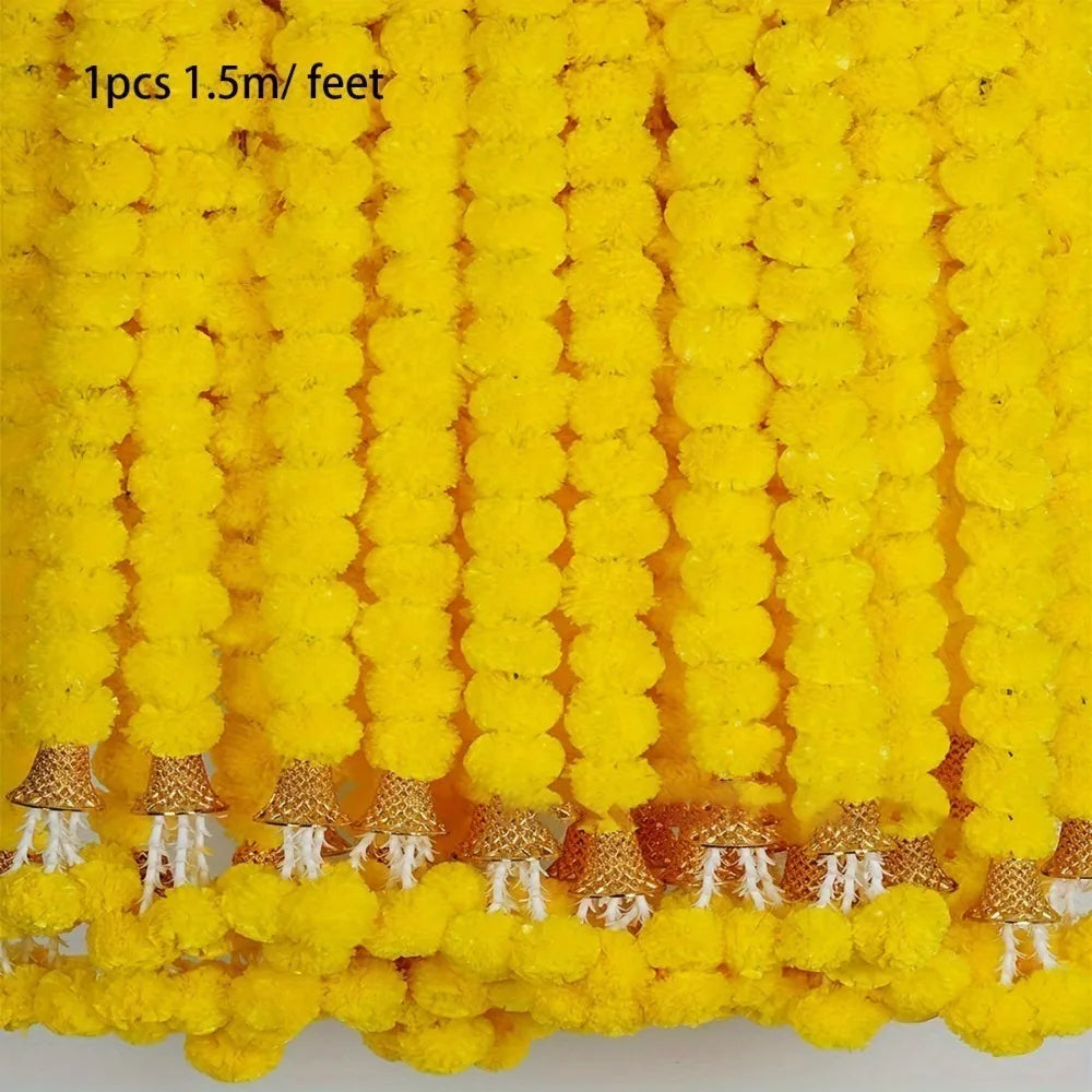 Long Strands Artificial Marigold Garland​​ Pooja Diwali Fiesta Indian Décor Pooja Marigold Flowers​​ Pooja Wedding Events Decor