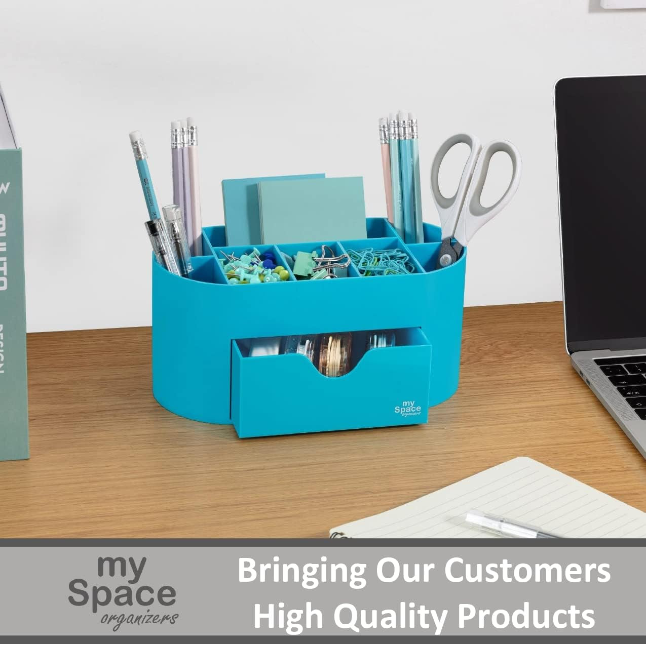 Blue Desk Organizer for Office Supplies and Desk Accessories - Pen Holder Desktop Organization for Room College Dorm Home School (Blue)