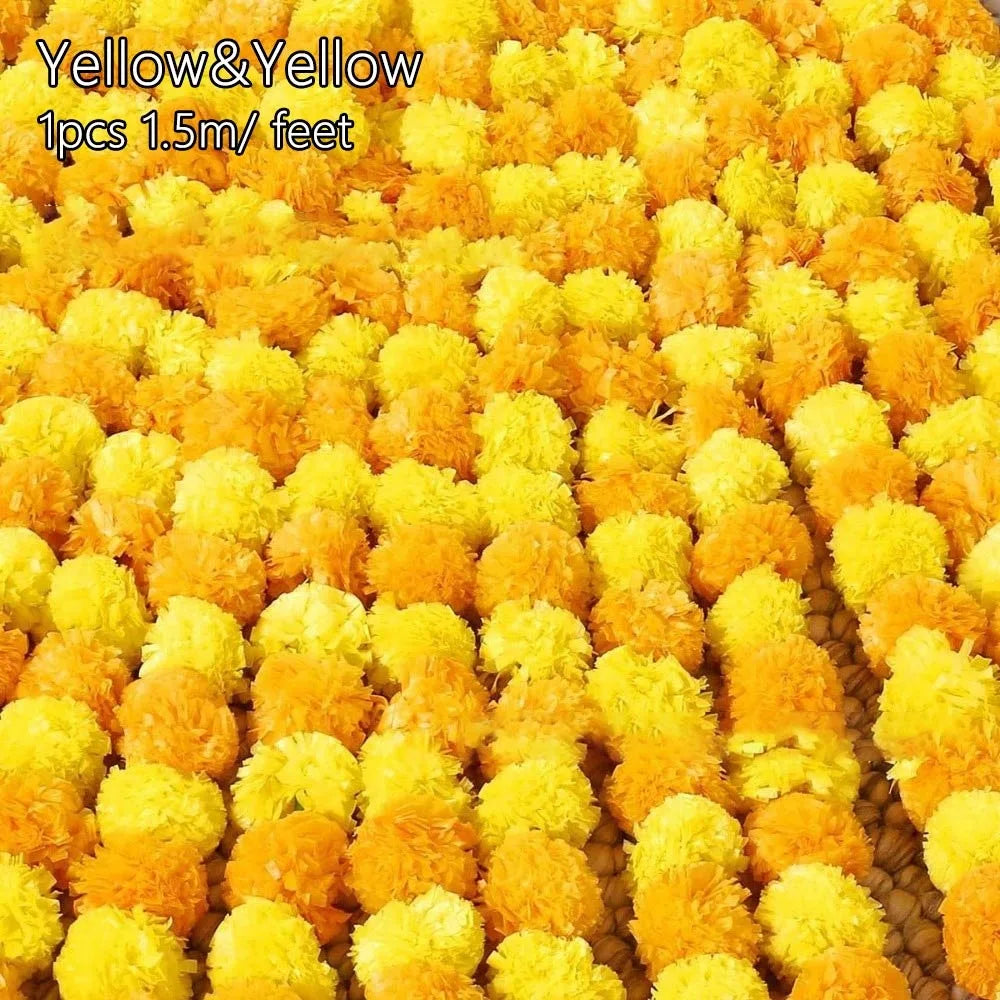 Long Strands Artificial Marigold Garland​​ Pooja Diwali Fiesta Indian Décor Pooja Marigold Flowers​​ Pooja Wedding Events Decor