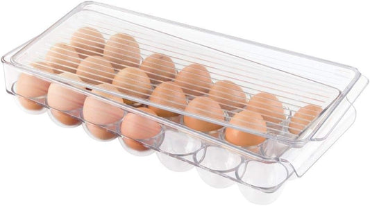 Clear Plastic Egg Holder for Fridge with Lid - 21 Egg Storage Container Organizer Bin