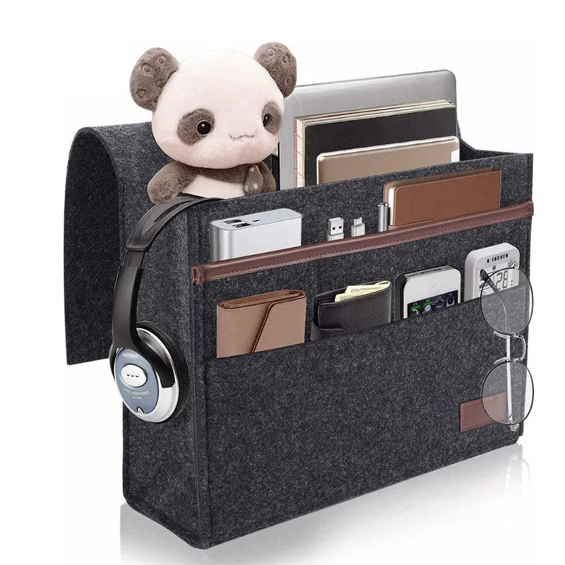 Stylish Bedside Hanging Storage Bag with Phone Remote and Tissue Holder Dormitory Felt Bedside Hanging Organizer