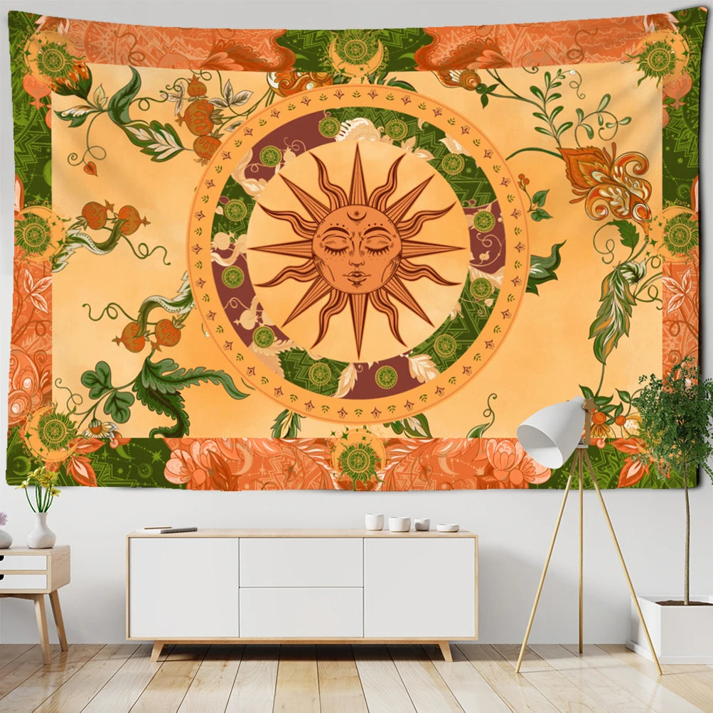 Sun Face Indian Mandala Tapestry Wall Hanging Boho Decor Covering Psychedelic Hippie Home