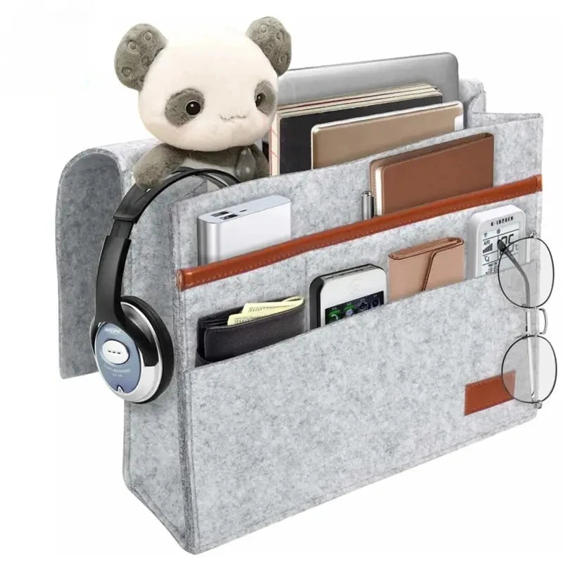 Stylish Bedside Hanging Storage Bag with Phone Remote and Tissue Holder Dormitory Felt Bedside Hanging Organizer
