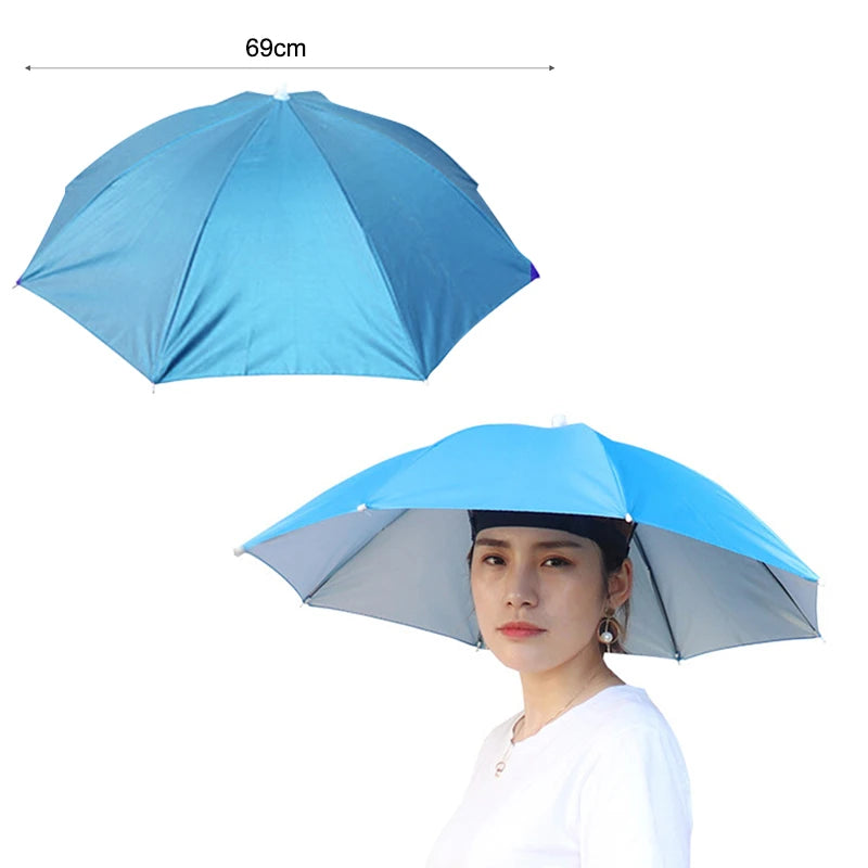 Portable Rain Umbrella Hat Army Green Foldable Outdoor Pesca Sun Shade Waterproof Camping Fishing Headwear Cap Beach Head Hats