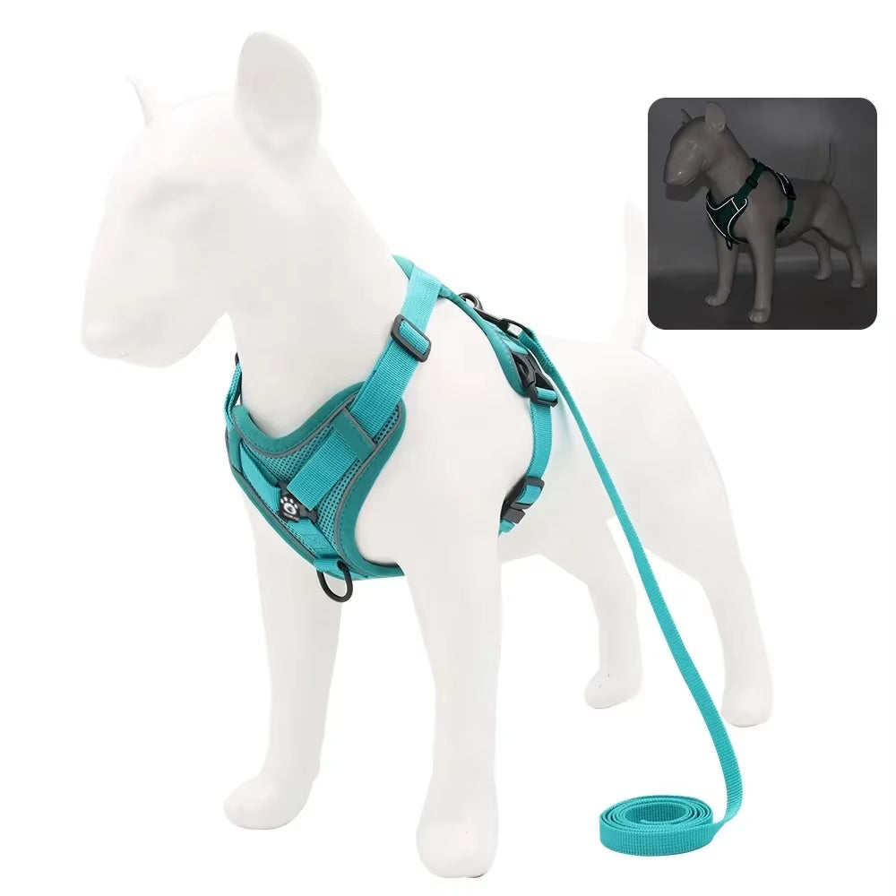 Dog Harness with 1.5M Traction Leash Set No Pull Dog Vest Strap Adjustable Reflective Breathable Harness for Dogs Puppy and Cats