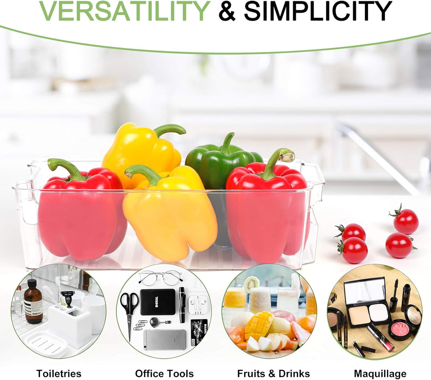 Refrigerator Organizer Bins - 10 Piece Plastic Refrigerator Storage Bins with Handle - Fridge Organizers and Storage Clear for Pantry, Kitchen, Freezer, Cabinet Organization, BPA Free -