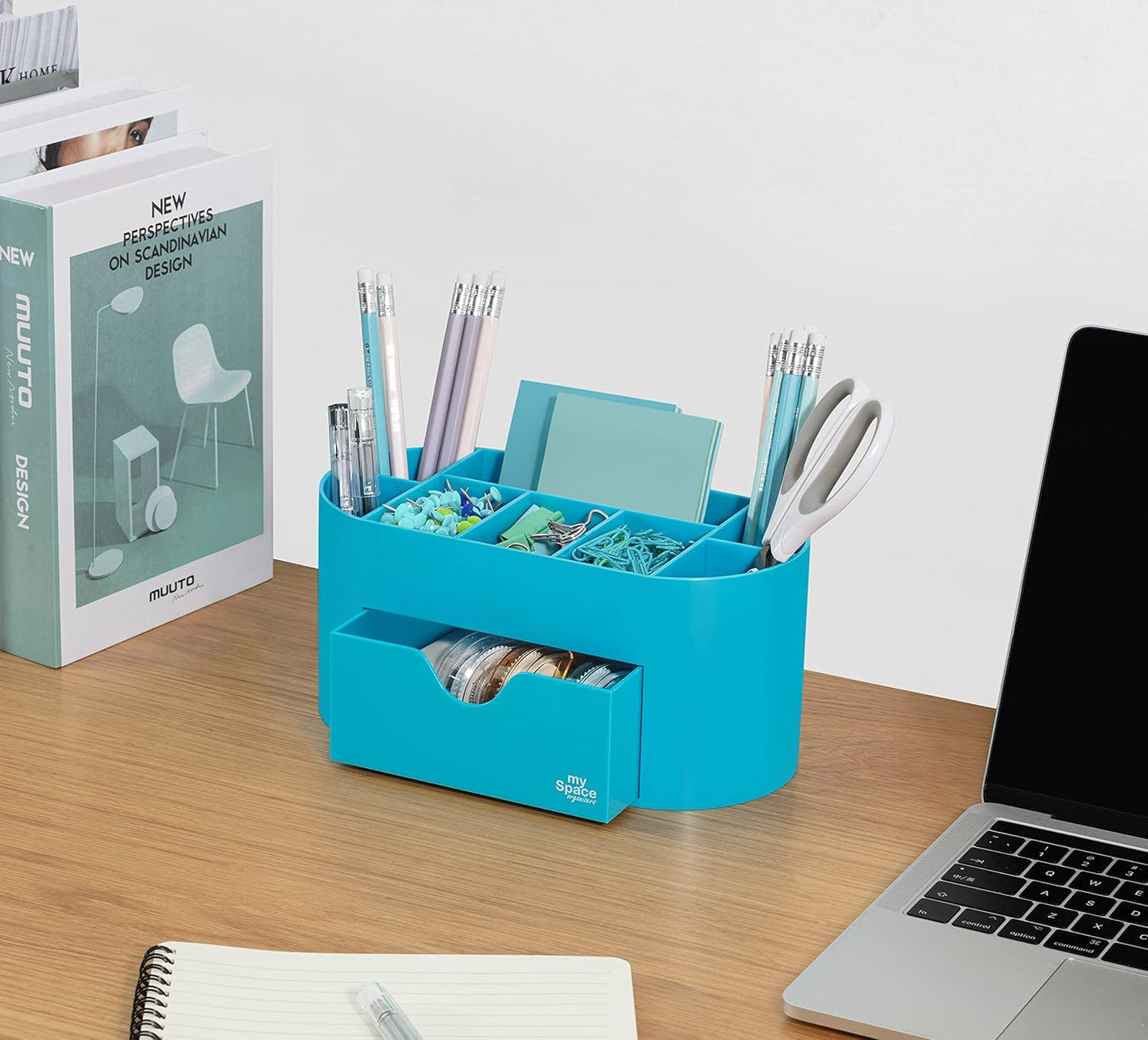 Blue Desk Organizer for Office Supplies and Desk Accessories - Pen Holder Desktop Organization for Room College Dorm Home School (Blue)