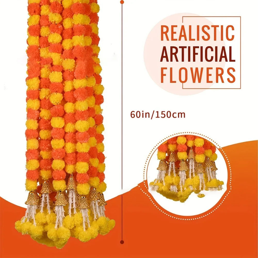 Long Strands Artificial Marigold Garland​​ Pooja Diwali Fiesta Indian Décor Pooja Marigold Flowers​​ Pooja Wedding Events Decor