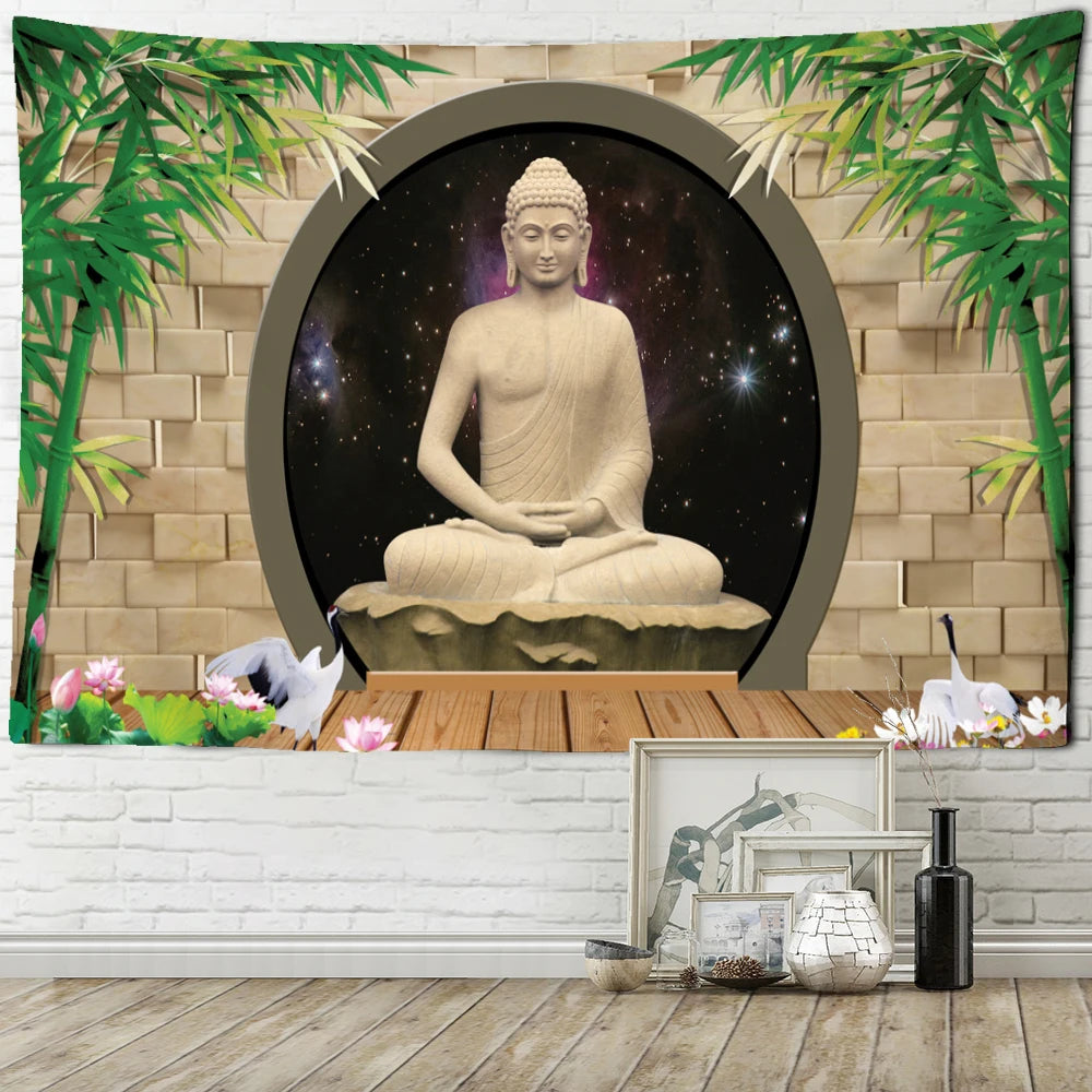 Bamboo Forest Indian Buddha Tapestry Wall Hanging Buddhist Psychedelic Witchcraft Bohemian Style Hippie Home Decor