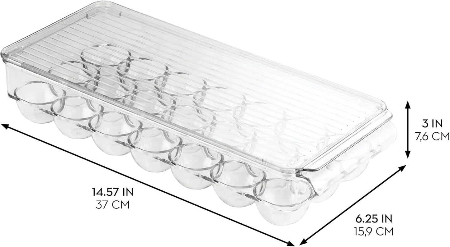 Clear Plastic Egg Holder for Fridge with Lid - 21 Egg Storage Container Organizer Bin