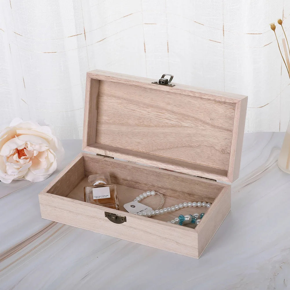 Rectangular Wooden Storage Box Retro Jewelry Box Desktop Organizer Wood Clamshell Container Wooden Gift Box