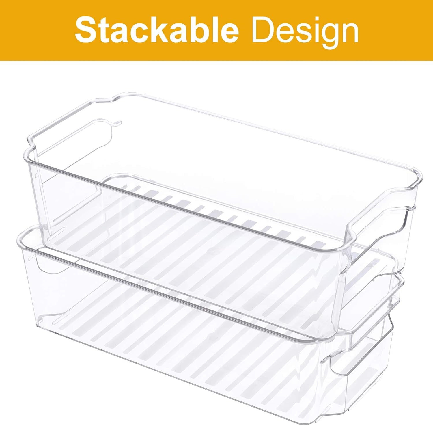 Refrigerator Organizer Bins - 10 Piece Plastic Refrigerator Storage Bins with Handle - Fridge Organizers and Storage Clear for Pantry, Kitchen, Freezer, Cabinet Organization, BPA Free -