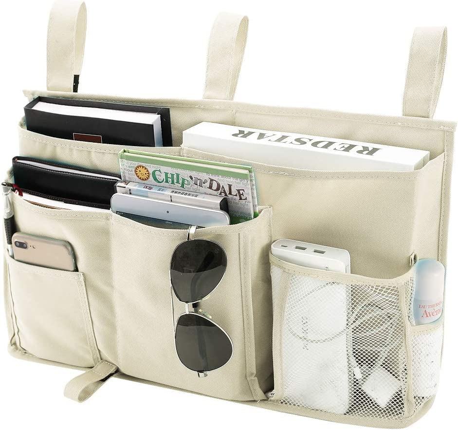 Bunk Bed Organizer, Bedside Caddy Hanging Bed Organizer Storage Bag 8 Pockets, for College Dorm Rooms Bed, Hospital Bed, Baby Bed Rails, 600D Oxford Cloth (Beige)