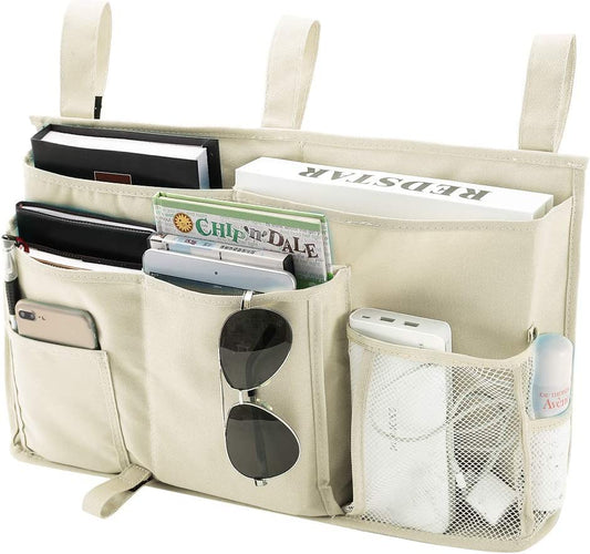 Bunk Bed Organizer, Bedside Caddy Hanging Bed Organizer Storage Bag 8 Pockets, for College Dorm Rooms Bed, Hospital Bed, Baby Bed Rails, 600D Oxford Cloth (Beige)