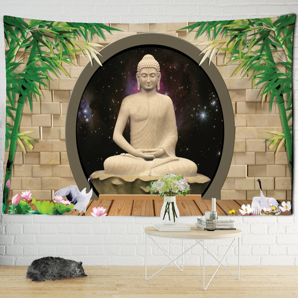 Bamboo Forest Indian Buddha Tapestry Wall Hanging Buddhist Psychedelic Witchcraft Bohemian Style Hippie Home Decor
