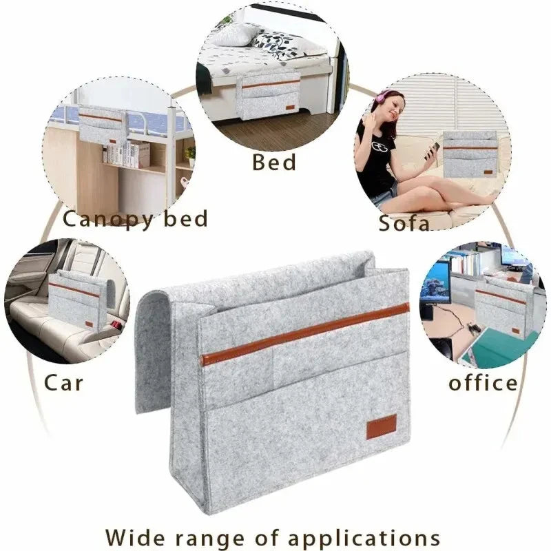 Stylish Bedside Hanging Storage Bag with Phone Remote and Tissue Holder Dormitory Felt Bedside Hanging Organizer