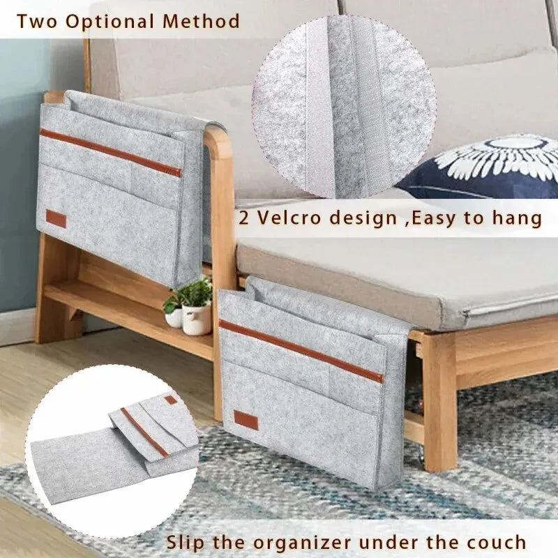 Stylish Bedside Hanging Storage Bag with Phone Remote and Tissue Holder Dormitory Felt Bedside Hanging Organizer