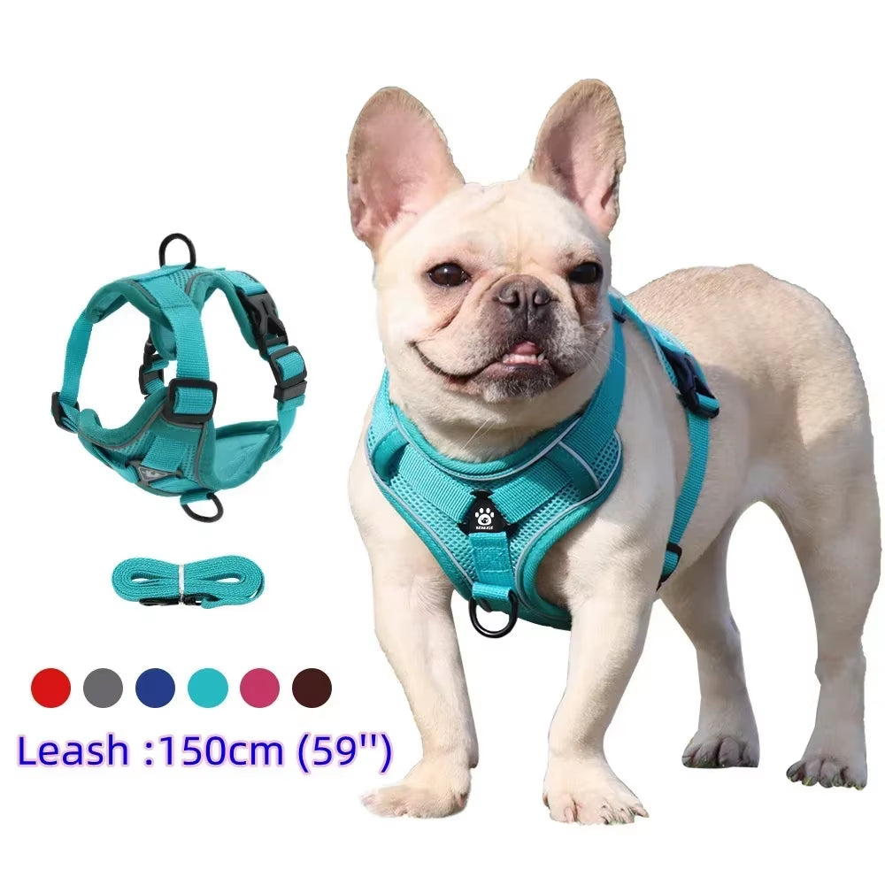 Dog Harness with 1.5M Traction Leash Set No Pull Dog Vest Strap Adjustable Reflective Breathable Harness for Dogs Puppy and Cats