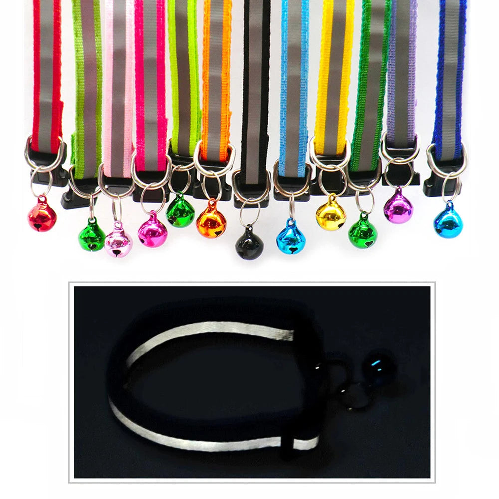 2Pcs/Pack 12 Colors Reflective Adjustable Cats and Small Dogs Collars with Bells Pet Supplies