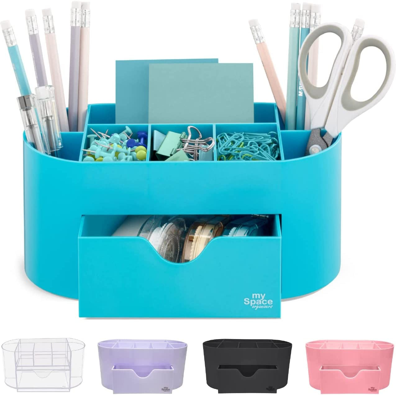 Blue Desk Organizer for Office Supplies and Desk Accessories - Pen Holder Desktop Organization for Room College Dorm Home School (Blue)