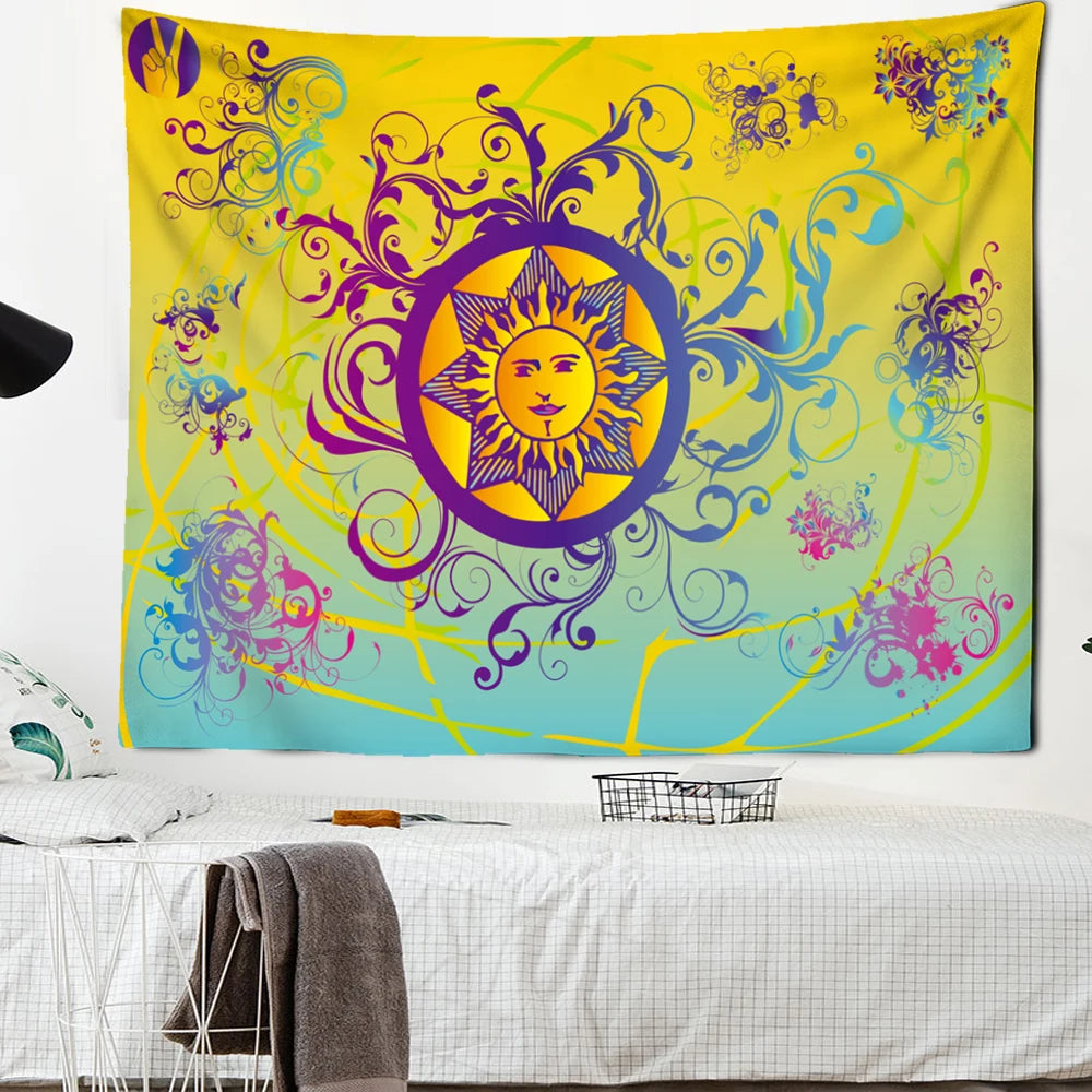 Sun Face Indian Mandala Tapestry Wall Hanging Boho Decor Covering Psychedelic Hippie Home