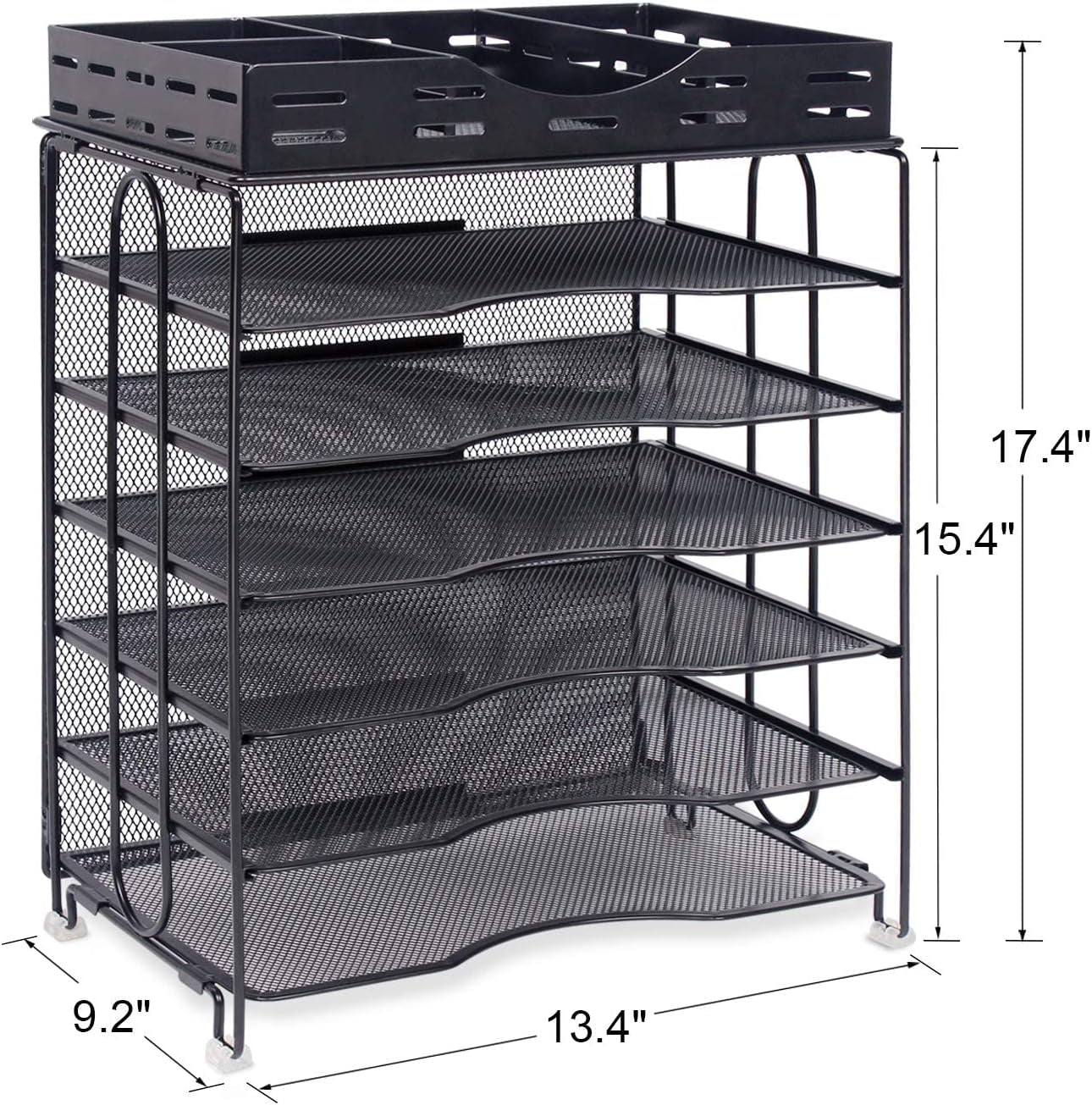 Office Desk Organizer, 7-Tier Mesh Letter Trays with Sliding Drawers,Metal File Desktop Paper Tray Organizer/Screws Free Design,Black