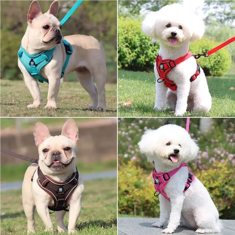 Dog Harness with 1.5M Traction Leash Set No Pull Dog Vest Strap Adjustable Reflective Breathable Harness for Dogs Puppy and Cats