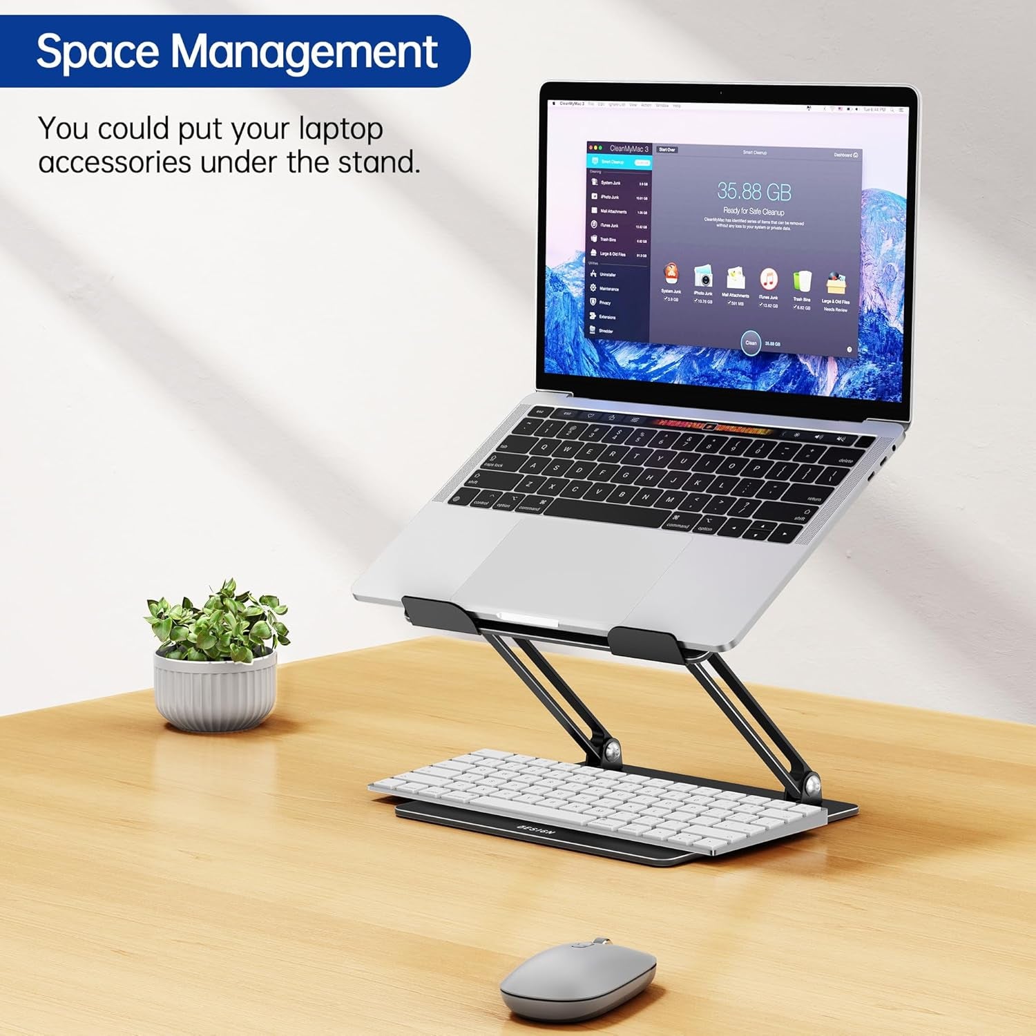 LS10 Laptop Stand for Desk, Ergonomic Adjustable Notebook Tablet Stand, Foldable Laptop Riser, Portable Desktop Book Stands, Computer Holder Compatible with 10-14" Laptops, Black
