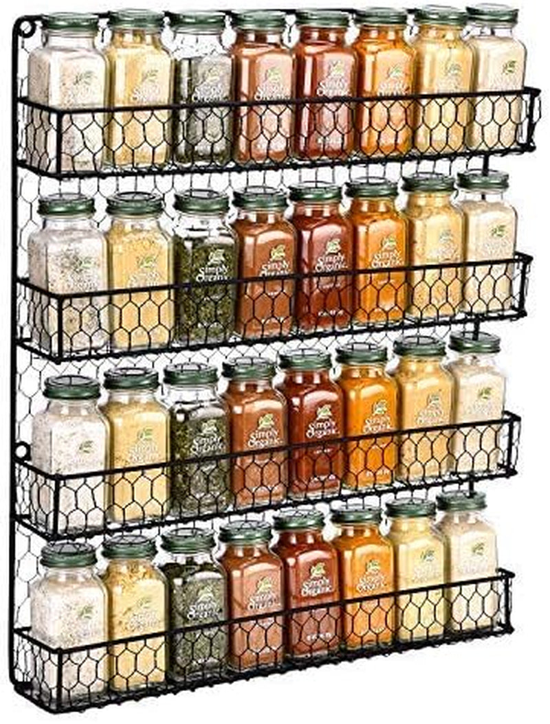 Urban Deco Tiered Spice Rack Organizer for Cabinet Wall Mounted Spice Rack Shelf Stylish Door Mount Spice Rack - Black Hanging Spice Rack for Wall - 4 Tiered Seasoning Rack