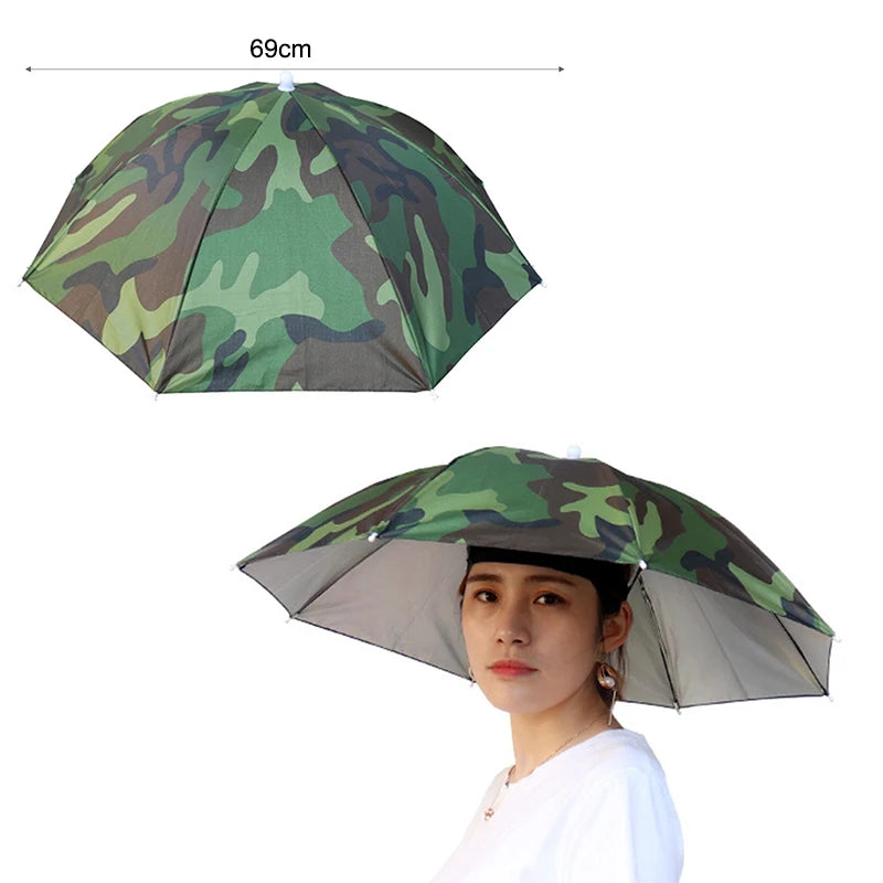 Portable Rain Umbrella Hat Army Green Foldable Outdoor Pesca Sun Shade Waterproof Camping Fishing Headwear Cap Beach Head Hats
