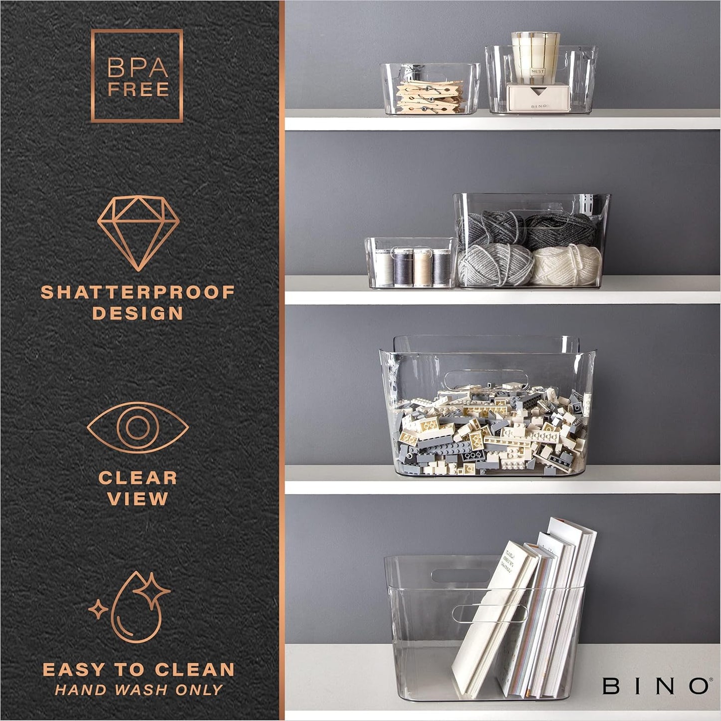 | Plastic Organizer Bins, Small - 4 Pack | the SOHO Collection | Multi-Use Plastic Bin | Pantry & Freezer Organizer Bin | Storage Containers | Bins for Home & Kitchen Org