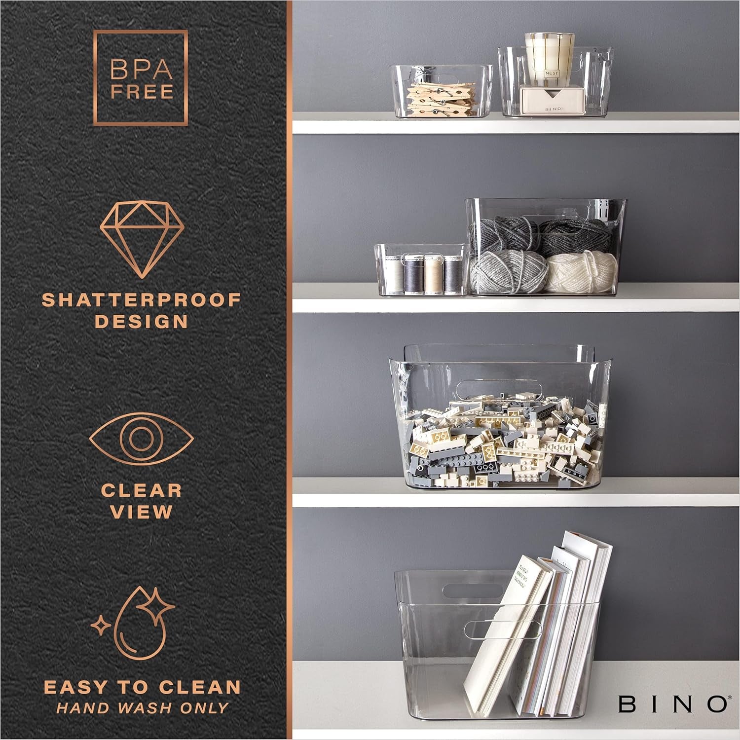 | Plastic Organizer Bins, Small - 4 Pack | the SOHO Collection | Multi-Use Plastic Bin | Pantry & Freezer Organizer Bin | Storage Containers | Bins for Home & Kitchen Org