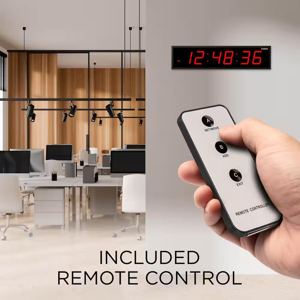 30 In. Large Digital Wall Clock, Wall Mounted LED Wall Clock, Red