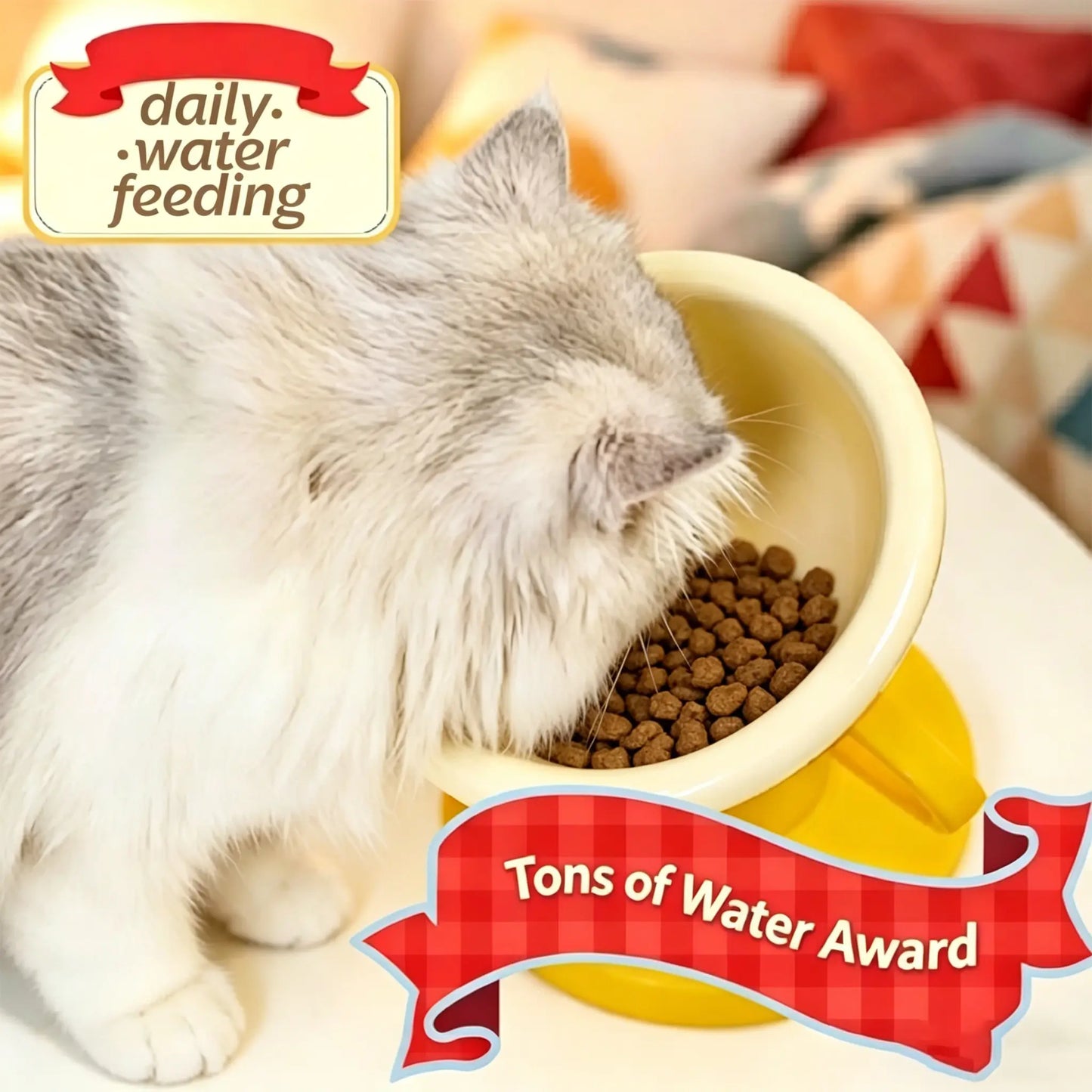 Elevate Mealtime with the UFORU Trophy Shaped Raised Pet Food Bowl - Adjustable, Neck-Friendly Ceramic Feeder for Cats & Small to Medium Dogs