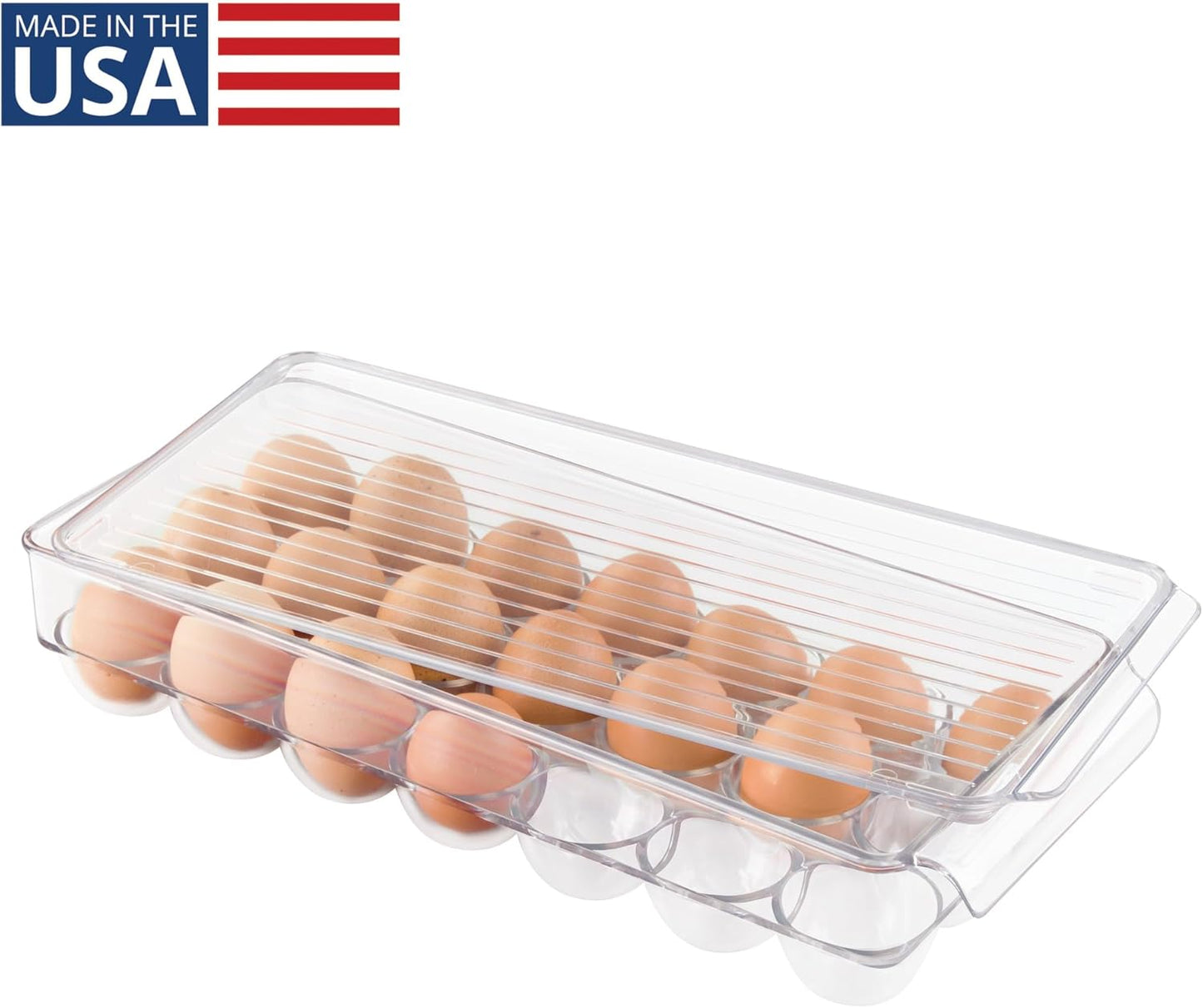 Clear Plastic Egg Holder for Fridge with Lid - 21 Egg Storage Container Organizer Bin