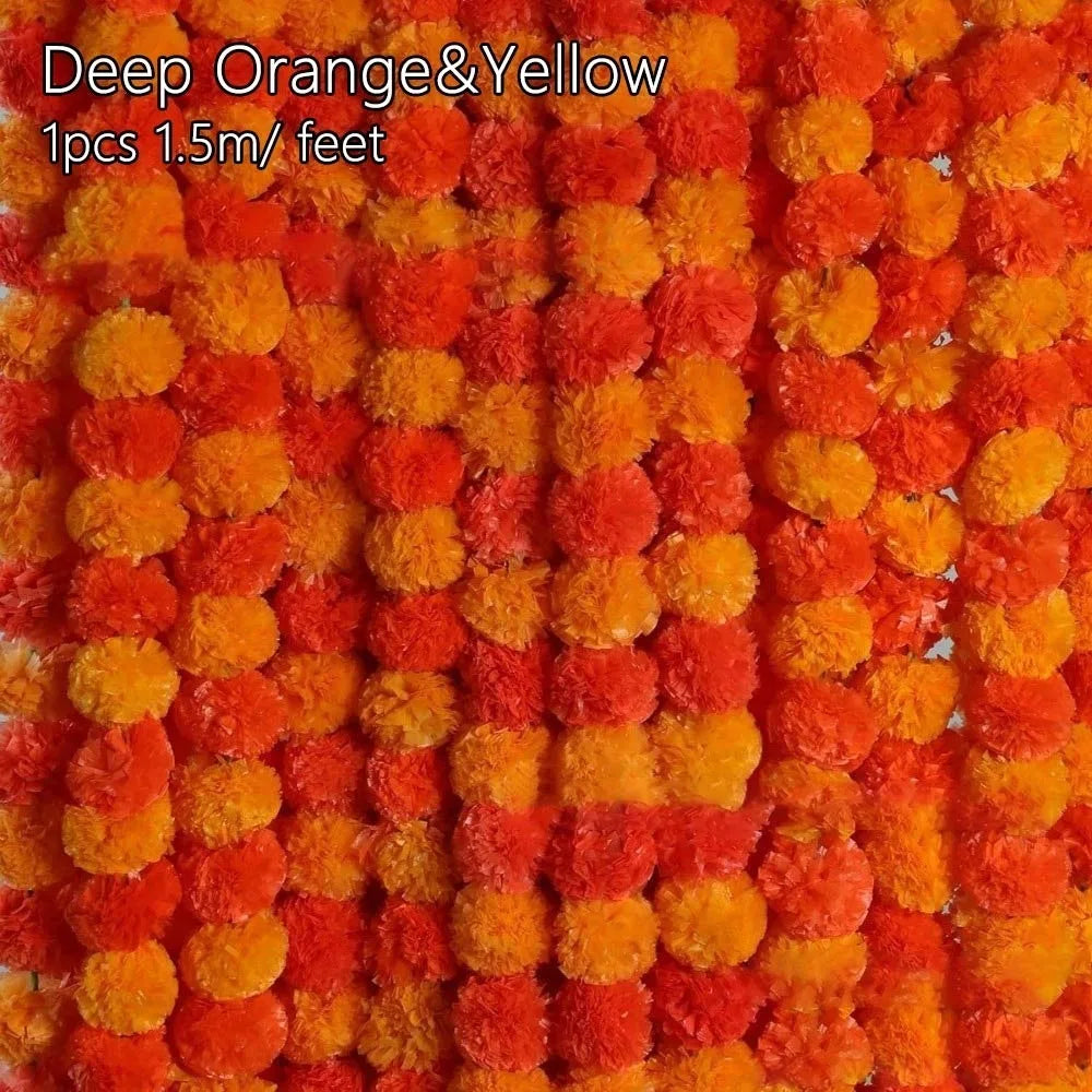 Long Strands Artificial Marigold Garland​​ Pooja Diwali Fiesta Indian Décor Pooja Marigold Flowers​​ Pooja Wedding Events Decor