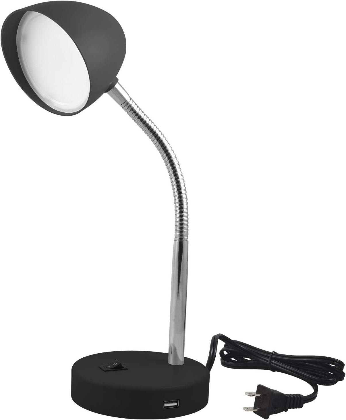 LED Desk Lamp with USB Charging Port, Black Desk Lamp, Adjustable Neck, On/Off Switch, Modern Table Lamp for Reading, Work or School, Warm Gentle Light
